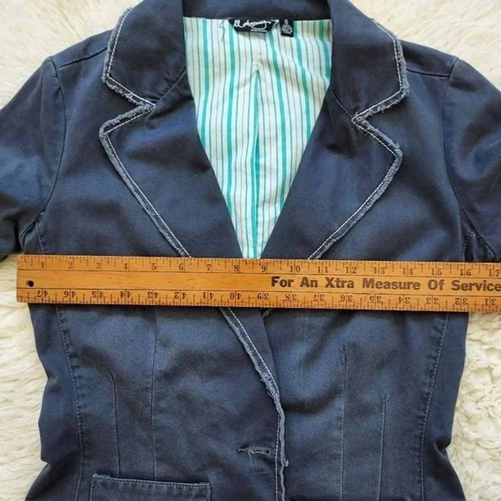 Vtg Billabong Gray Raw Edge Distressed Blazer Jacket Indie 8 Skater Surf Y2K